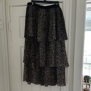 Topshop Tiered Leopard Print Maxi Skirt in Brown/Black